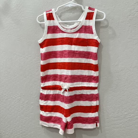 Primary Red & Pink Stripe Tank Romper - Picture 1 of 6